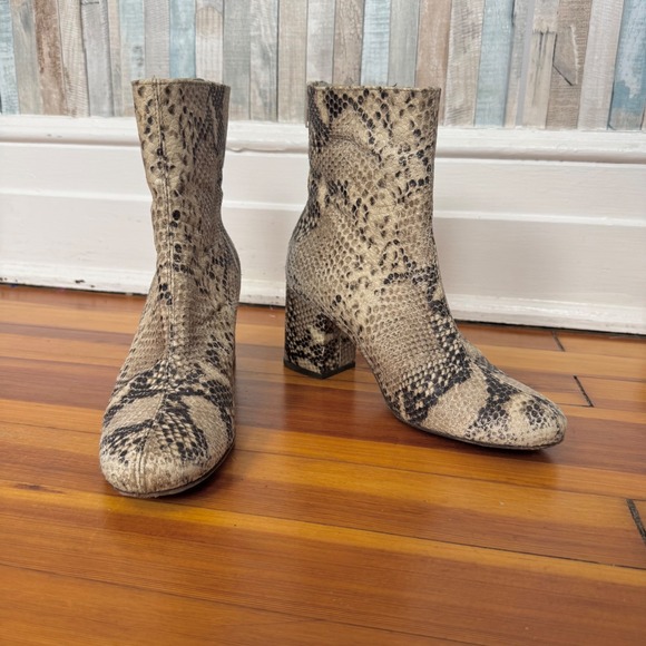 Free People Shoes - Free People 38 7.5 Cecile Ankle Boots Snakeskin Print Block Heel Neutral Booties